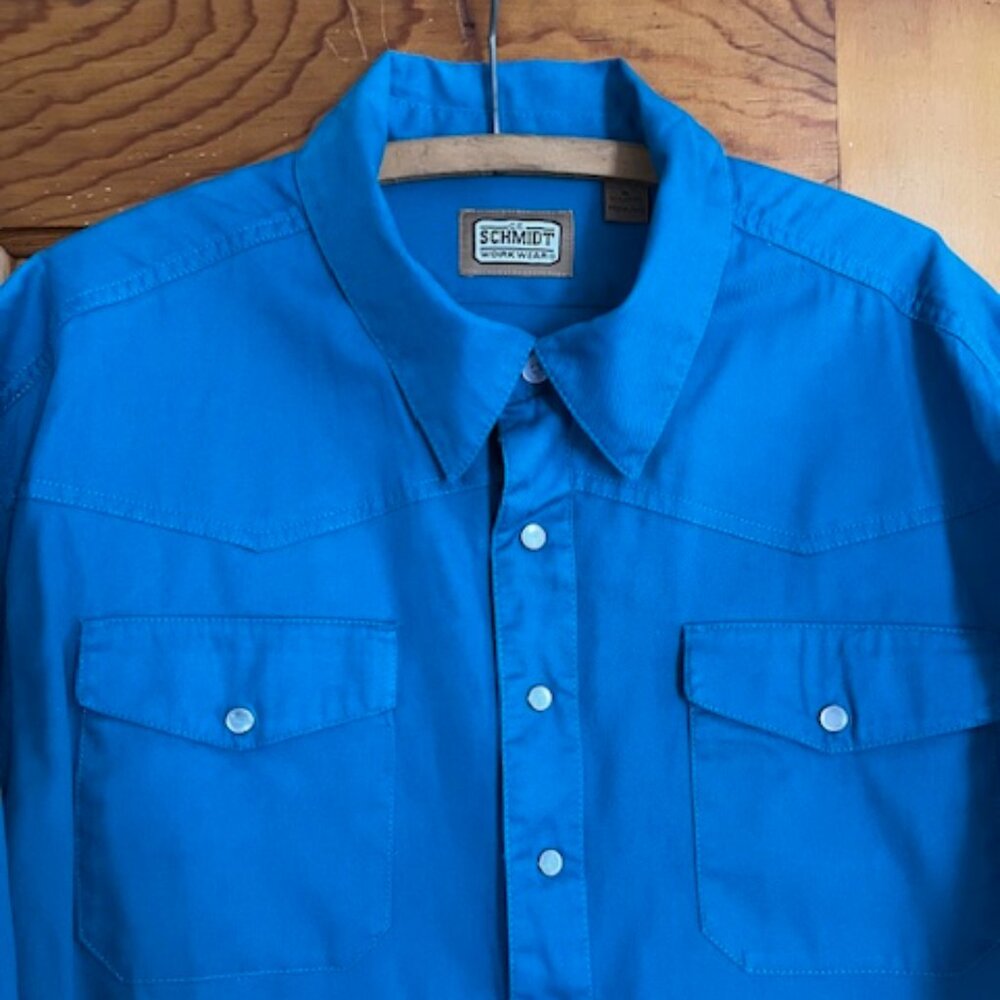 CE Schmidt Workwear  Pearl Snap Denim Blue Jean Shirt Long Slv Men's XL